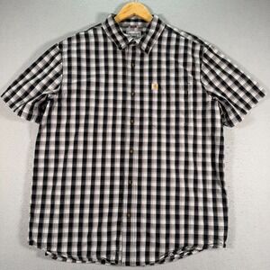 Carhartt Button Up Shirt Mens XL Black Plaid‎ Relaxed Fit Workwear 104174 N04